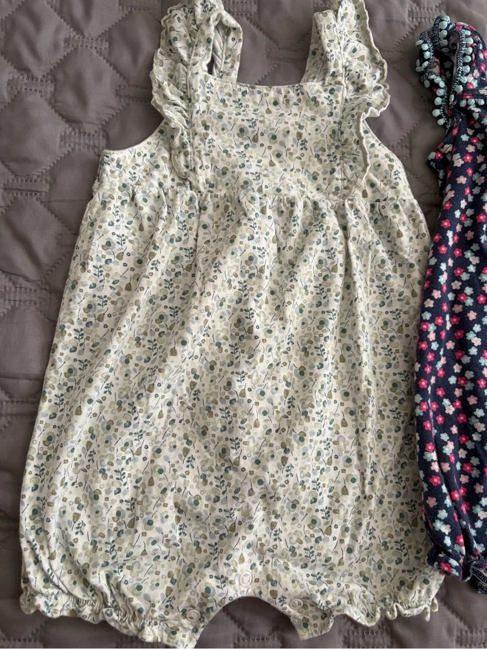 Carter's Floral Ruffle Romper Set in Cream and Navy